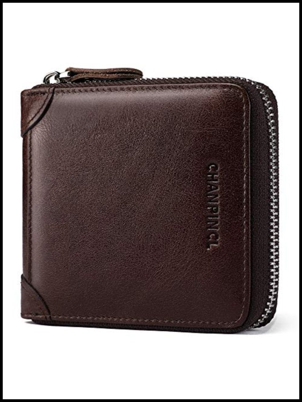 Genuine Leather RFID Zipper Wallet Large Capacity Bi-Fold 8 Card Slots Coin